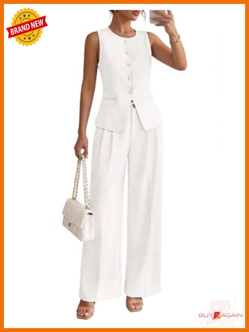 Women's 2 Piece Suit Set - Sleeveless Blazer Vest & Wide Leg Pants - Business